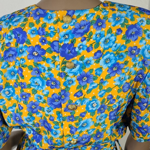 Vintage Nina Ricci Dress Size 10 Turquoise Yellow Retro 80's Floral Print EUC - Picture 6 of 9